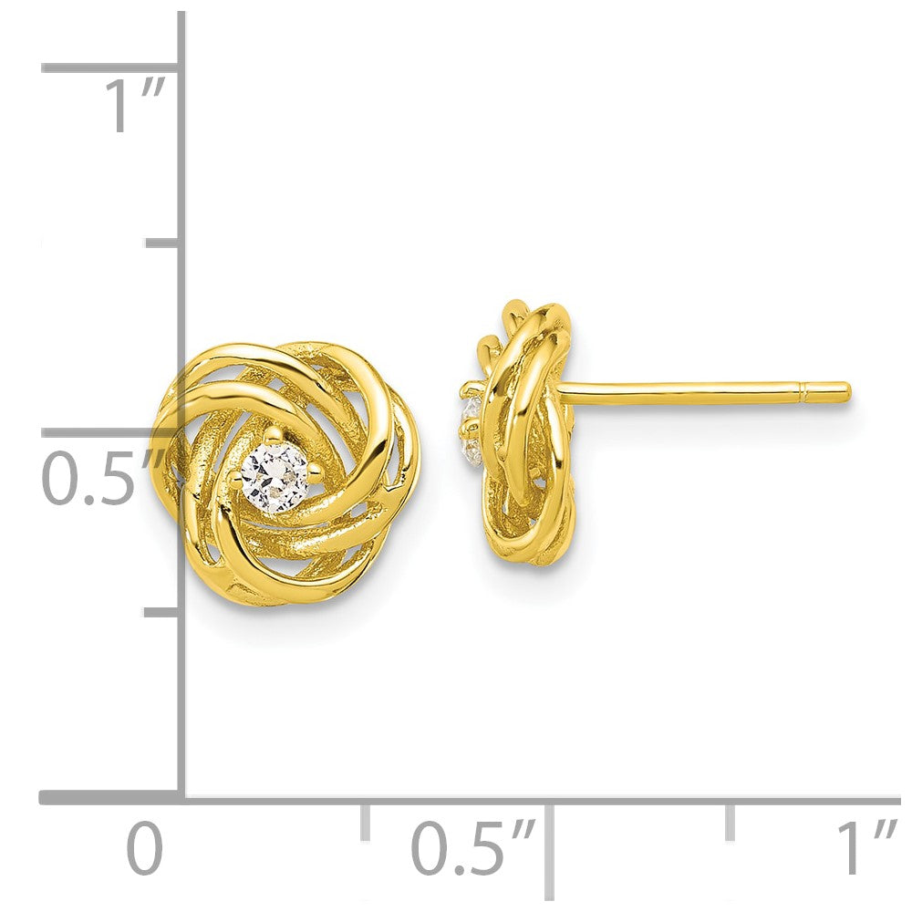 Sterling Silver Gold-tone Love Knot CZ Stud Earrings
