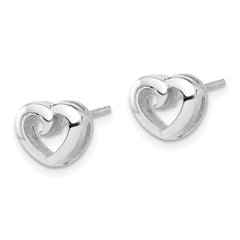 Sterling Silver Rhodium-plated Polished Heart Post Earrings