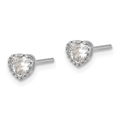 Sterling Silver Rhodium-plated CZ Heart Post Earrings - 2