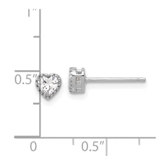 Sterling Silver Rhodium-plated CZ Heart Post Earrings - 2