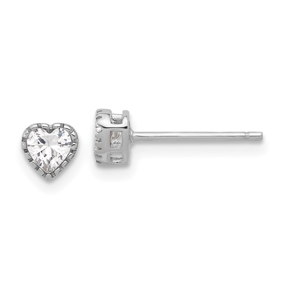 Sterling Silver Rhodium-plated CZ Heart Post Earrings - 2