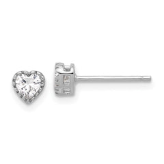 Sterling Silver Rhodium-plated CZ Heart Post Earrings - 2