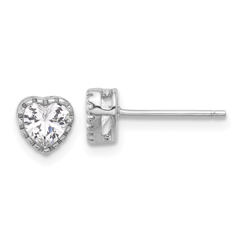 Sterling Silver Rhodium-plated CZ Heart Post Earrings - 3