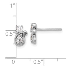 Sterling Silver Rhodium-plated CZ Cat Post Earrings