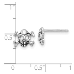 Sterling Silver Rhodium-plated Antiqued Skull and Crossbones Post Earrings - 2