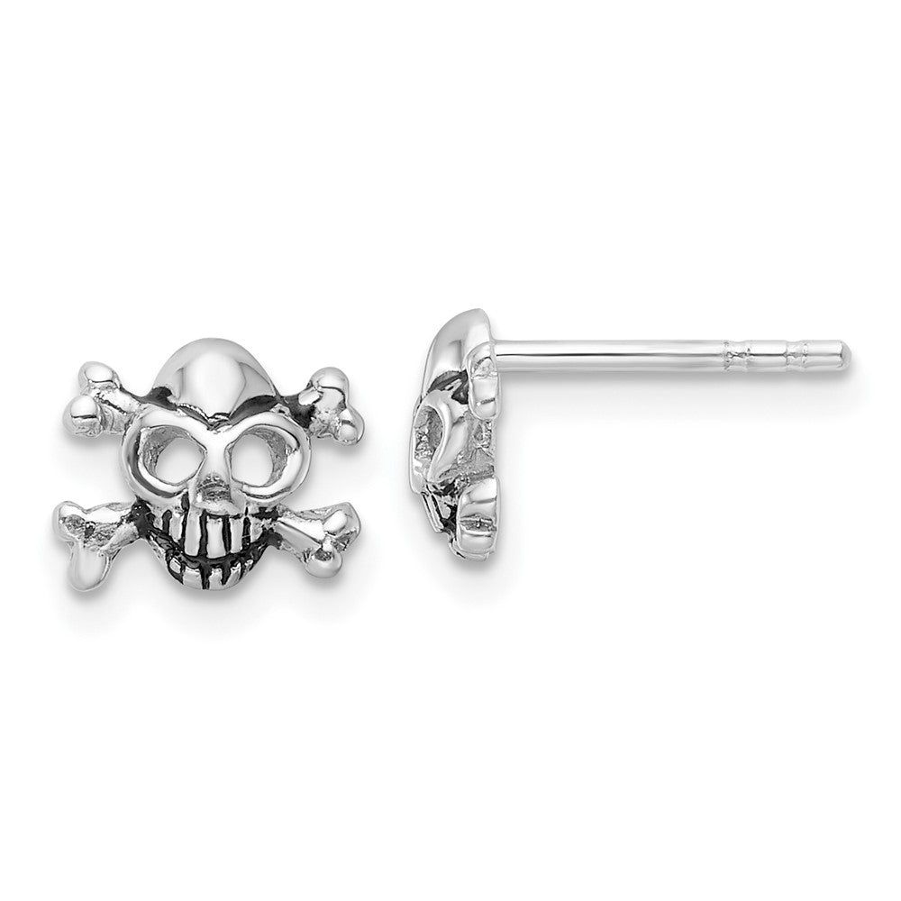 Sterling Silver Rhodium-plated Antiqued Skull and Crossbones Post Earrings - 2