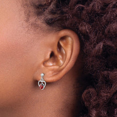 Sterling Silver Rh-plated Enameled Ladybug in Heart Post Dangle Earrings
