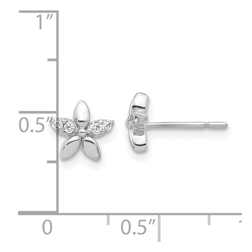 Sterling Silver Rhodium-plated CZ Flower Post Earrings - 4