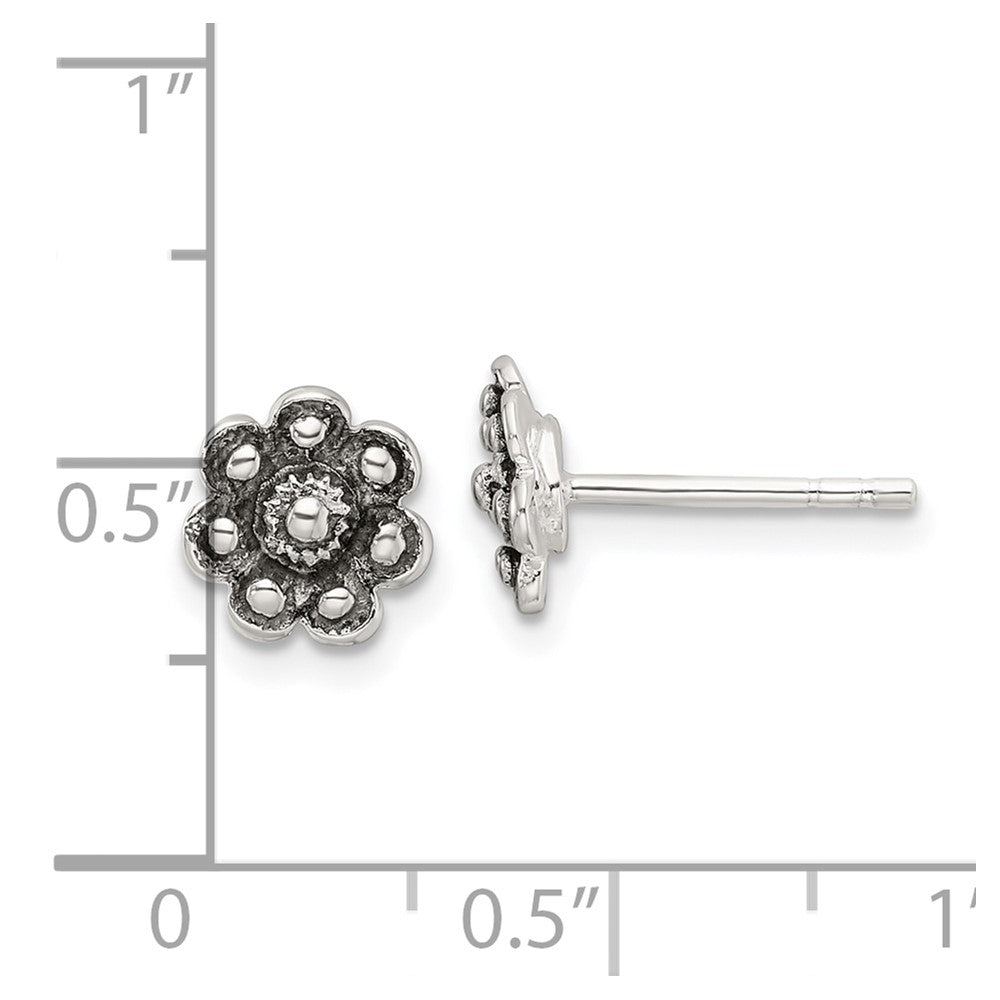 Sterling Silver Oxidized Flower Post Earrings