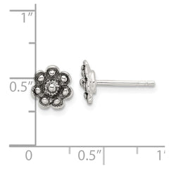 Sterling Silver Oxidized Flower Post Earrings