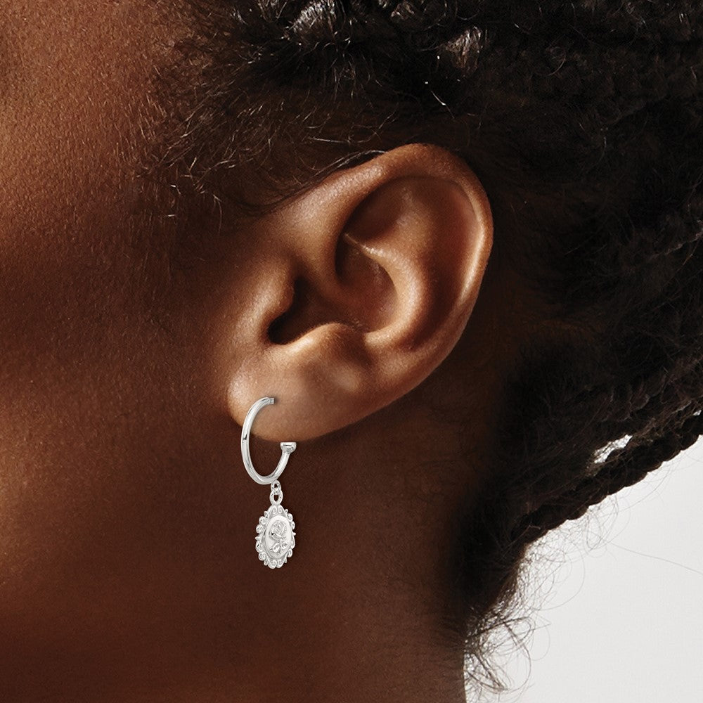 Sterling Silver E-coated Rose Dangle Post Hoop Earrings - 2