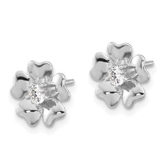 Sterling Silver Rhodium-plated CZ Flower Post Earrings - 5