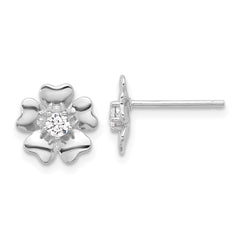 Sterling Silver Rhodium-plated CZ Flower Post Earrings - 5