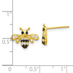 Sterling Silver Gold-tone Blk Rhod Bee with Black/White CZ Post Earrings