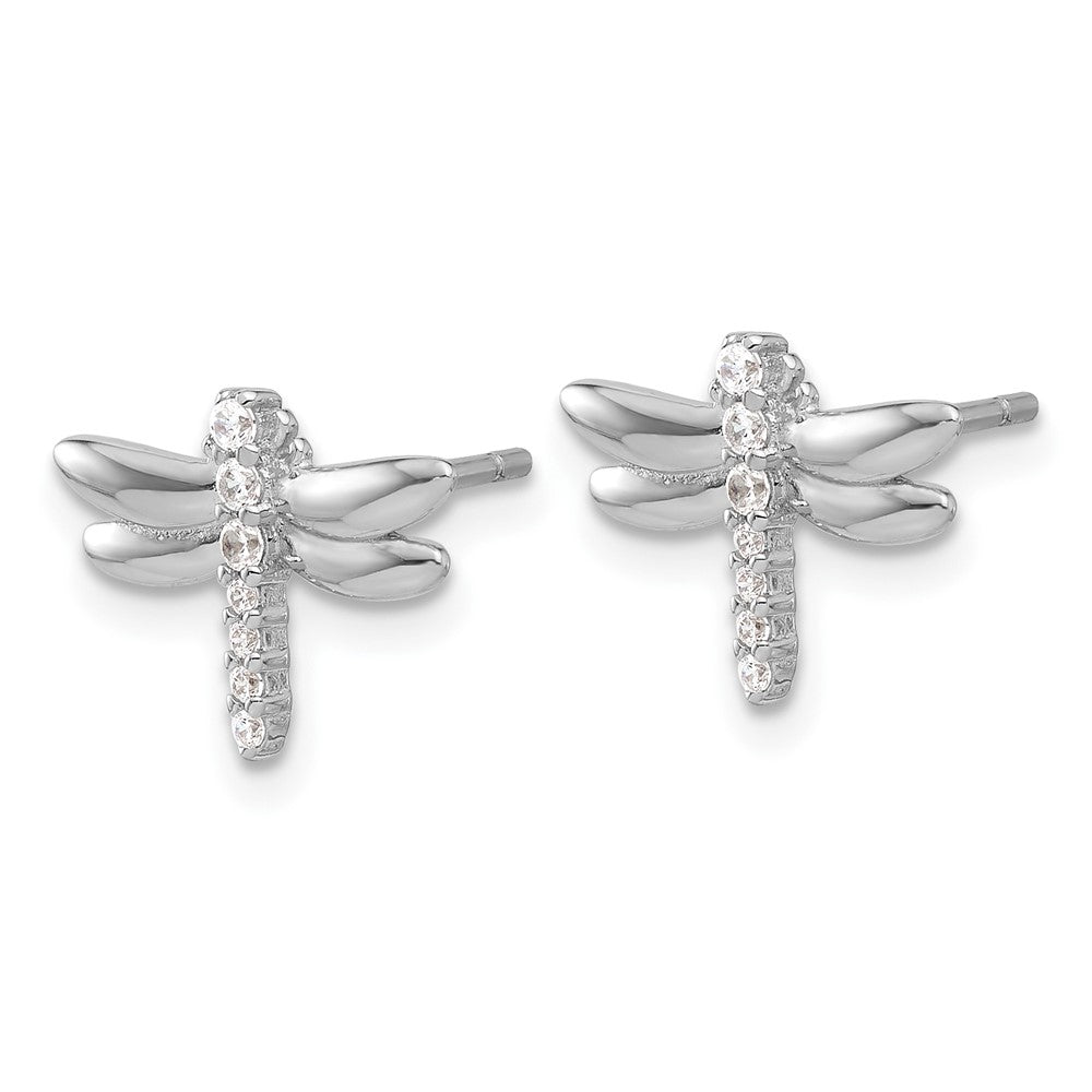 Sterling Silver Rhodium-plated CZ Dragonfly Post Earrings