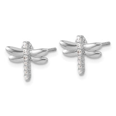 Sterling Silver Rhodium-plated CZ Dragonfly Post Earrings