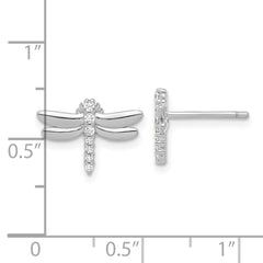 Sterling Silver Rhodium-plated CZ Dragonfly Post Earrings