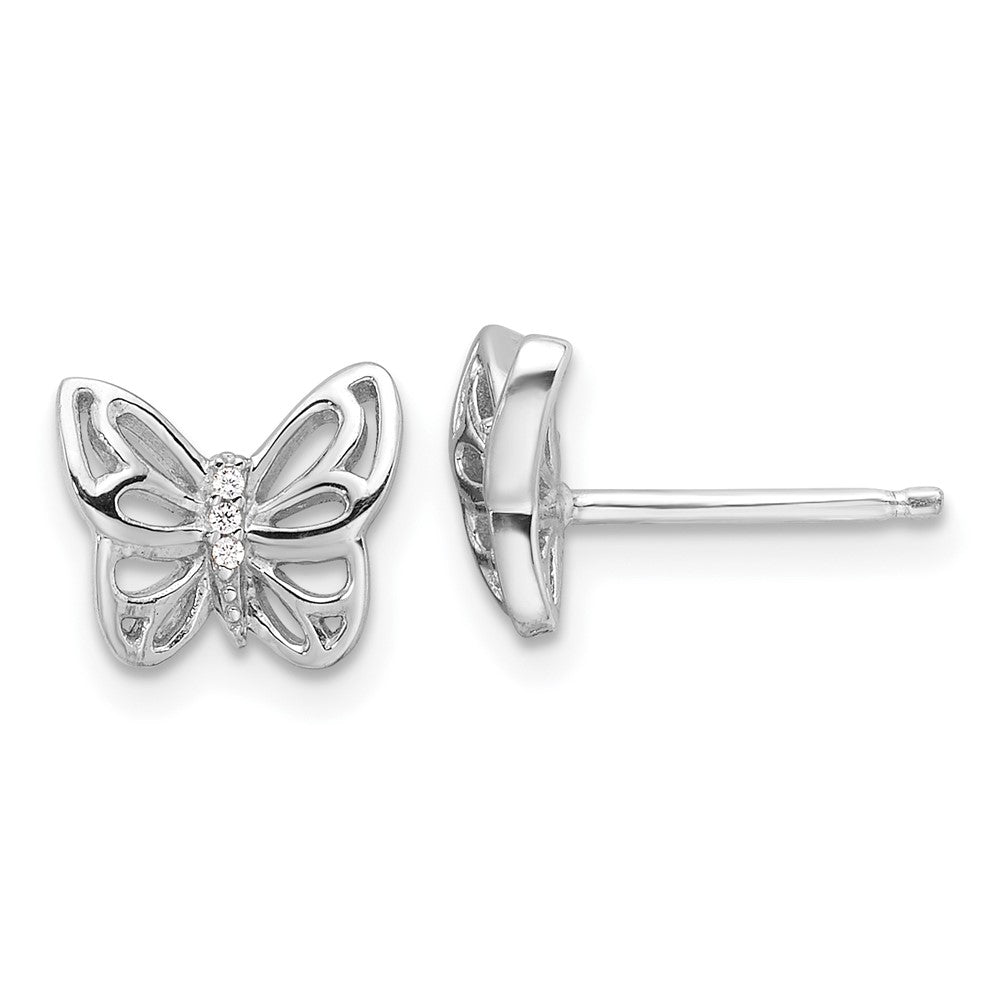 Sterling Silver Rhodium-plated CZ Butterfly Post Earrings - 2