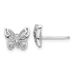 Sterling Silver Rhodium-plated CZ Butterfly Post Earrings - 2