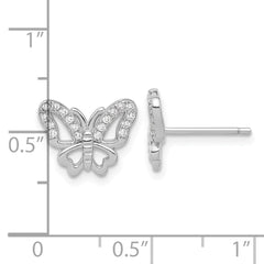 Sterling Silver Rhodium-plated CZ Butterfly Post Earrings - 3