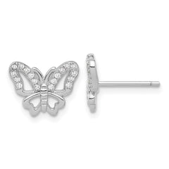 Sterling Silver Rhodium-plated CZ Butterfly Post Earrings - 3