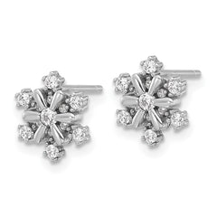 Sterling Silver Rhodium-plated CZ Snowflake Post Earrings - 4