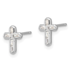 Sterling Silver Rhodium-plated Polished CZ Cross Post Earrings - 3