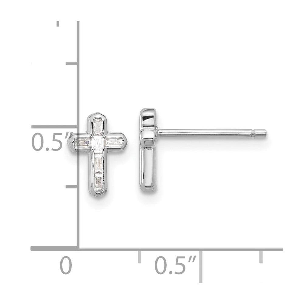 Sterling Silver Rhodium-plated Polished CZ Cross Post Earrings - 3