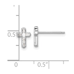 Sterling Silver Rhodium-plated Polished CZ Cross Post Earrings - 3