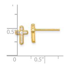 Sterling Silver Gold-tone Polished CZ Cross Post Earrings