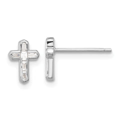 Sterling Silver Rhodium-plated Polished CZ Cross Post Earrings - 3
