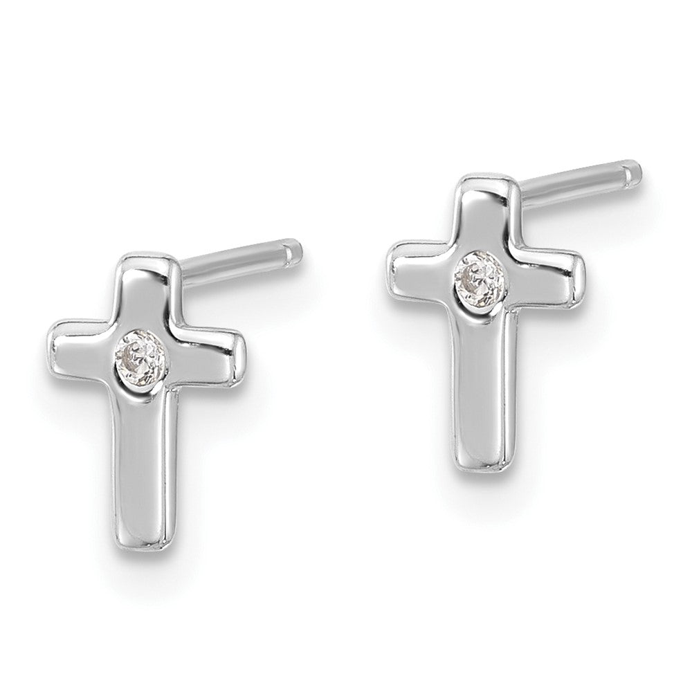Sterling Silver Rhodium-plated Polished CZ Cross Post Earrings - 4