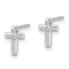 Sterling Silver Rhodium-plated Polished CZ Cross Post Earrings - 4