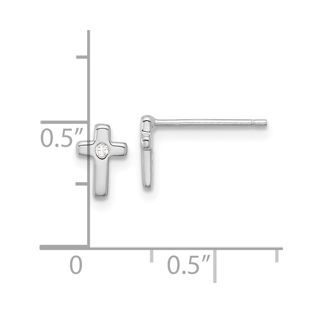 Sterling Silver Rhodium-plated Polished CZ Cross Post Earrings - 4