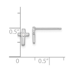 Sterling Silver Rhodium-plated Polished CZ Cross Post Earrings - 4