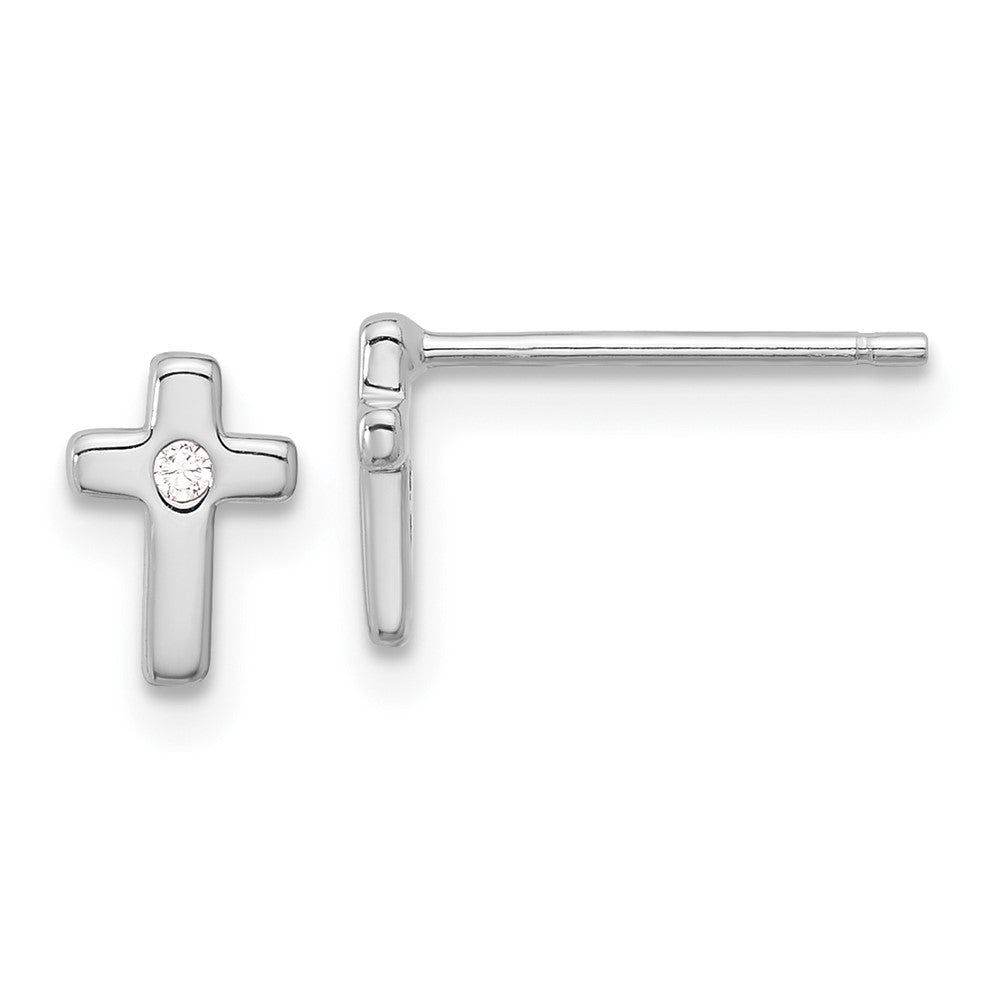 Sterling Silver Rhodium-plated Polished CZ Cross Post Earrings - 4