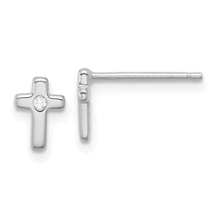 Sterling Silver Rhodium-plated Polished CZ Cross Post Earrings - 4