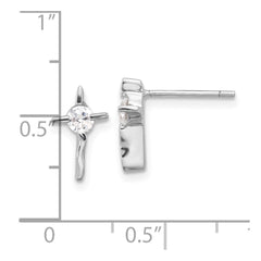 Sterling Silver Rhodium-plated Polished CZ Wavy Cross Post Earrings