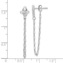 Sterling Silver RH-pltd CZ Cross w/Chain Front & Back Post Dangle Earrings