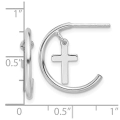 Sterling Silver Rhodium-plated Polished Cross Dangle Post C-Hoop Earrings