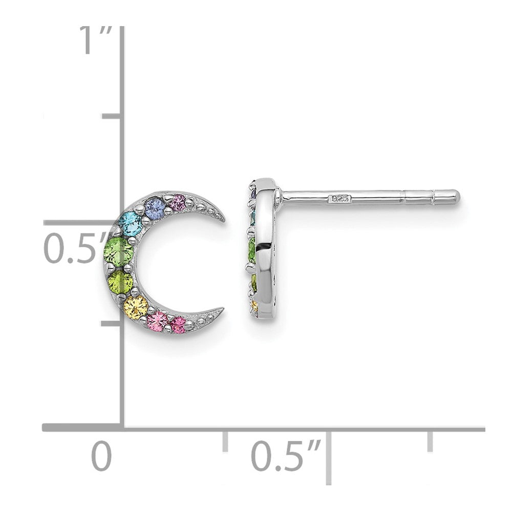 Sterling Silver Rhod-plated Rainbow Crystal Moon Children's Post Earrings