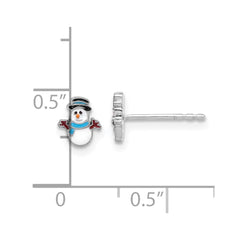 Sterling Silver Rhodium-plated Enamel Snowman Children's Post Earrings