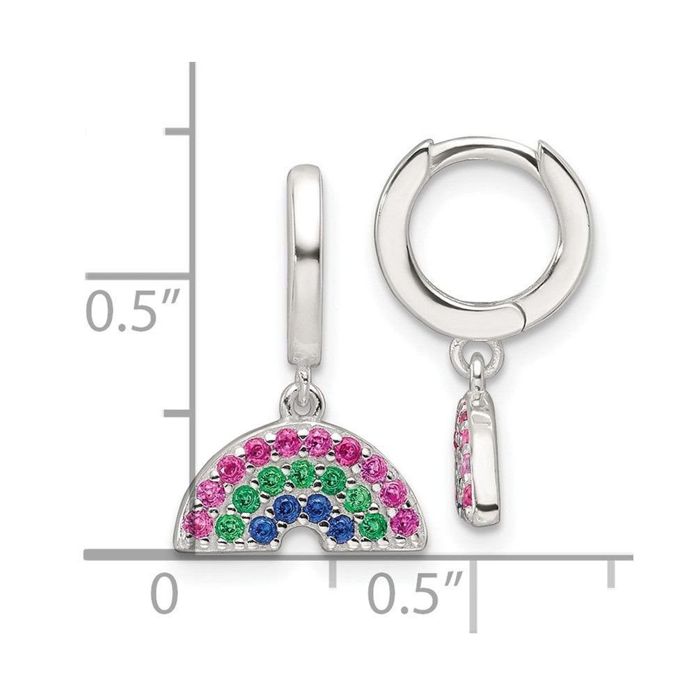 Sterling Silver E-Coating Polished Multicolor CZ Dangle Rainbow Children's Round Hoop Earrings