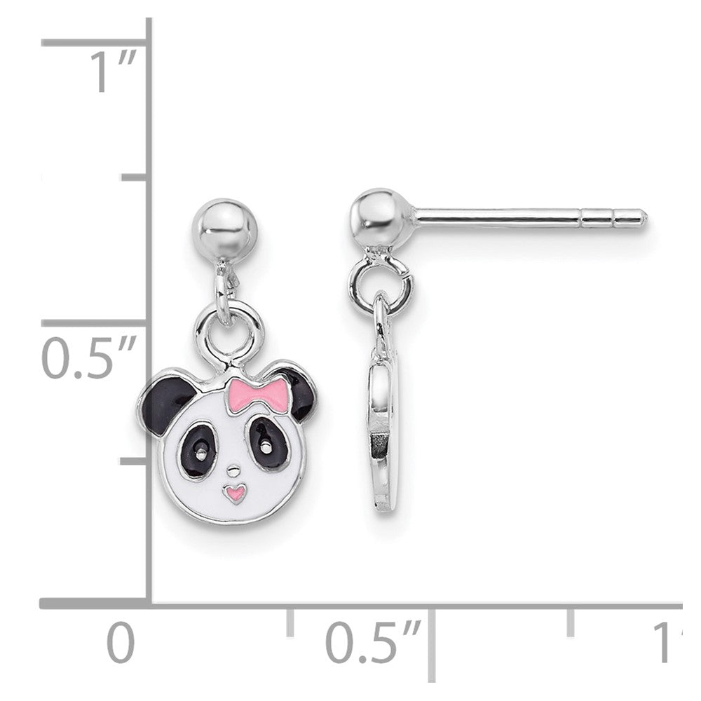 Sterling Silver Rhodium-plated Polished & Multi-color Enameled Panda Children's Post Dangle Earrings