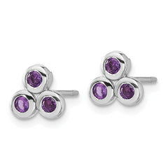 Sterling Silver Rhodium-plated Amethyst Post Earrings - 2