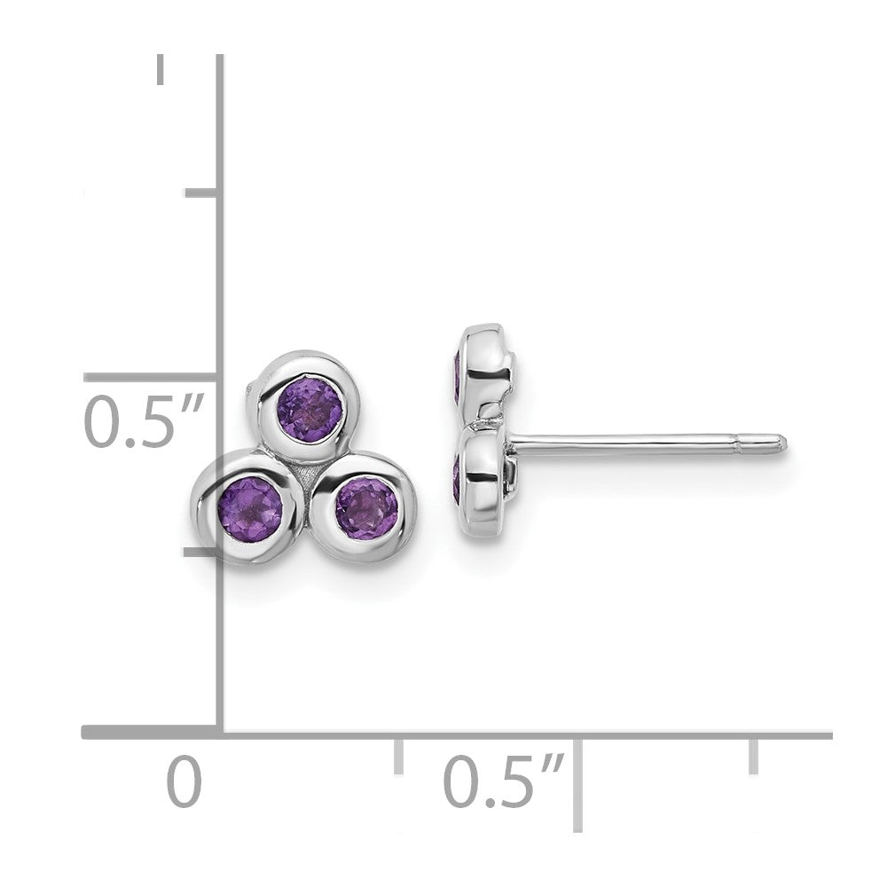 Sterling Silver Rhodium-plated Amethyst Post Earrings - 2