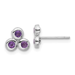 Sterling Silver Rhodium-plated Amethyst Post Earrings - 2