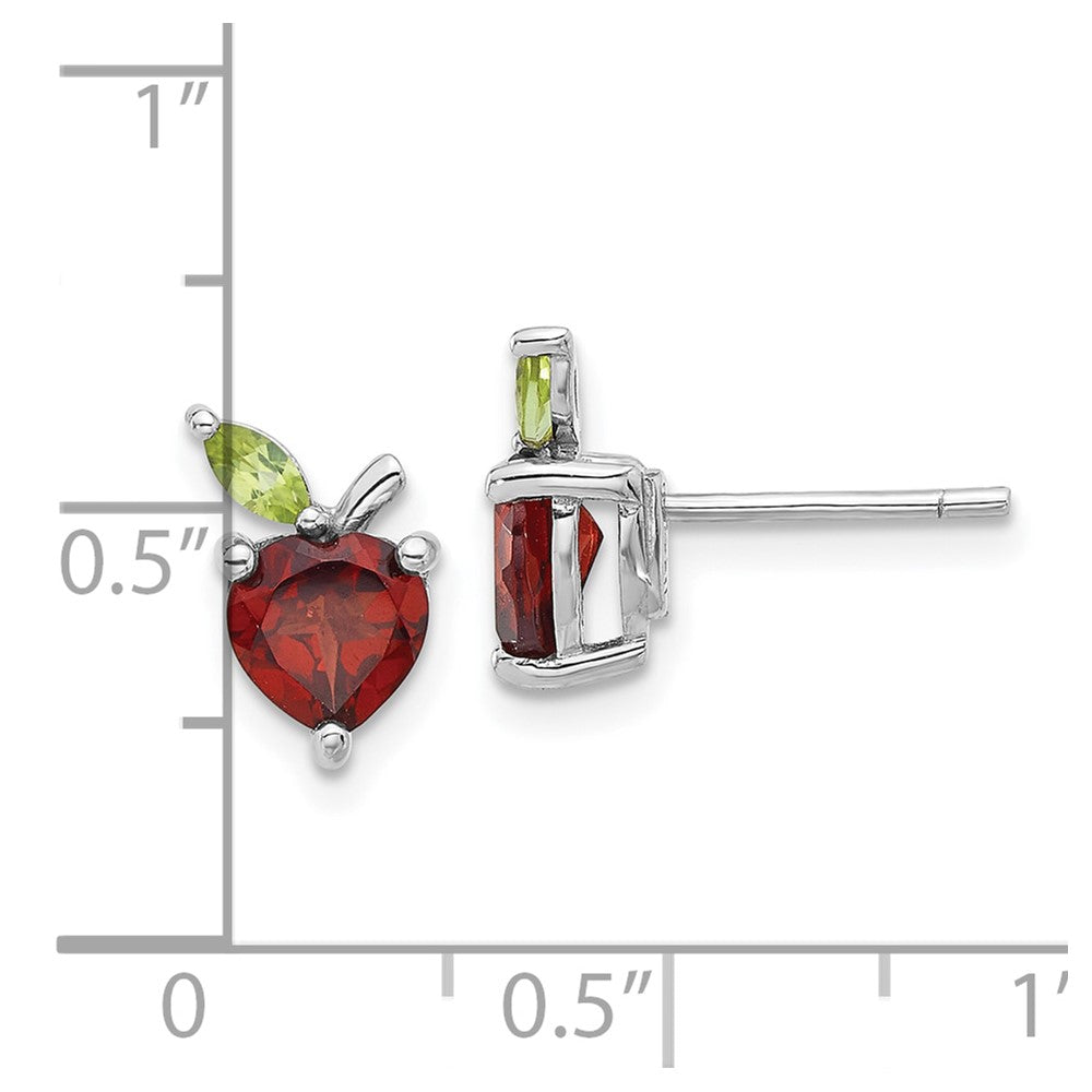 Sterling Silver Rhodium-plated Garnet and Peridot Apple Post Earrings