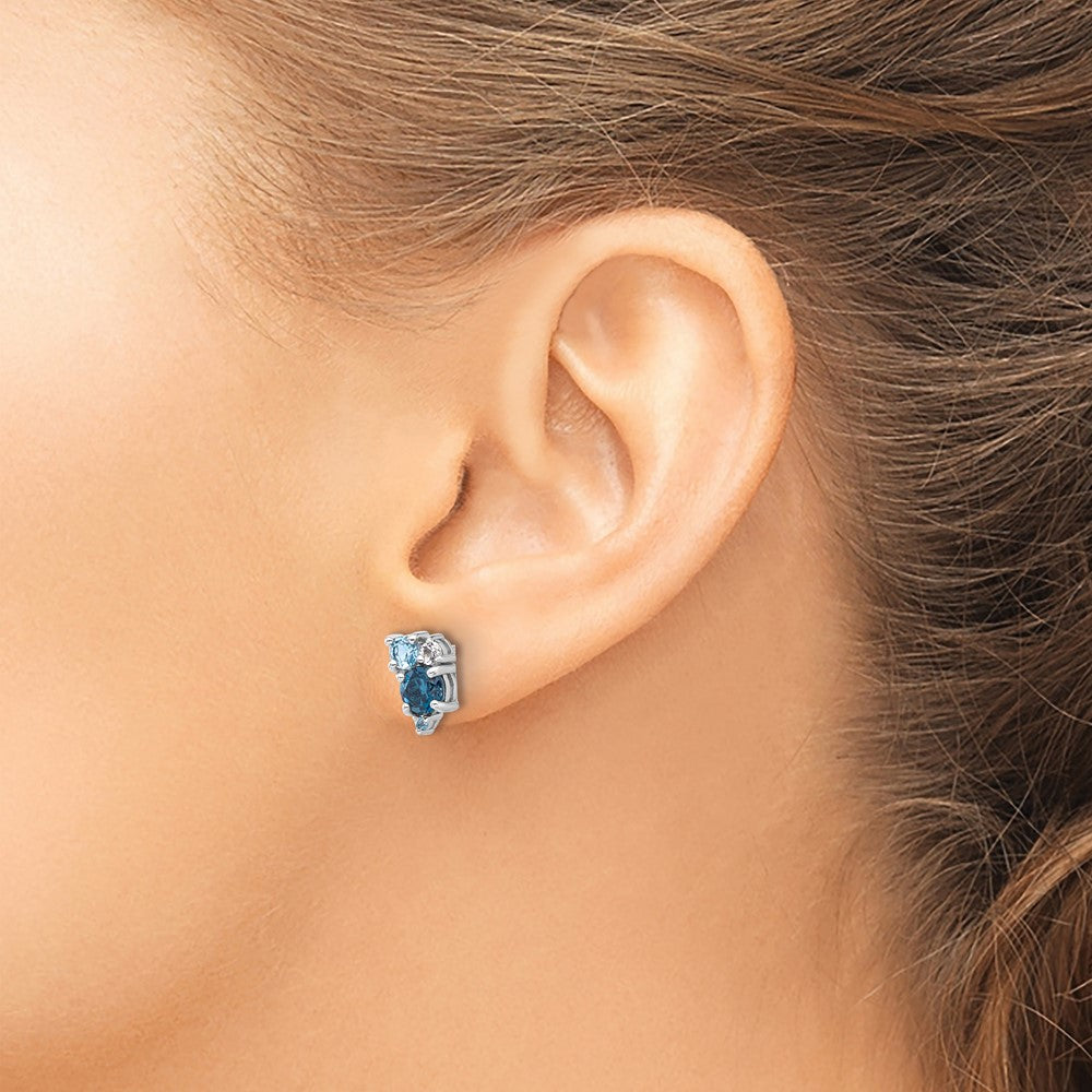 Sterling Silver Rh-plated London/Lt Swiss Blue/White Topaz Post Earrings
