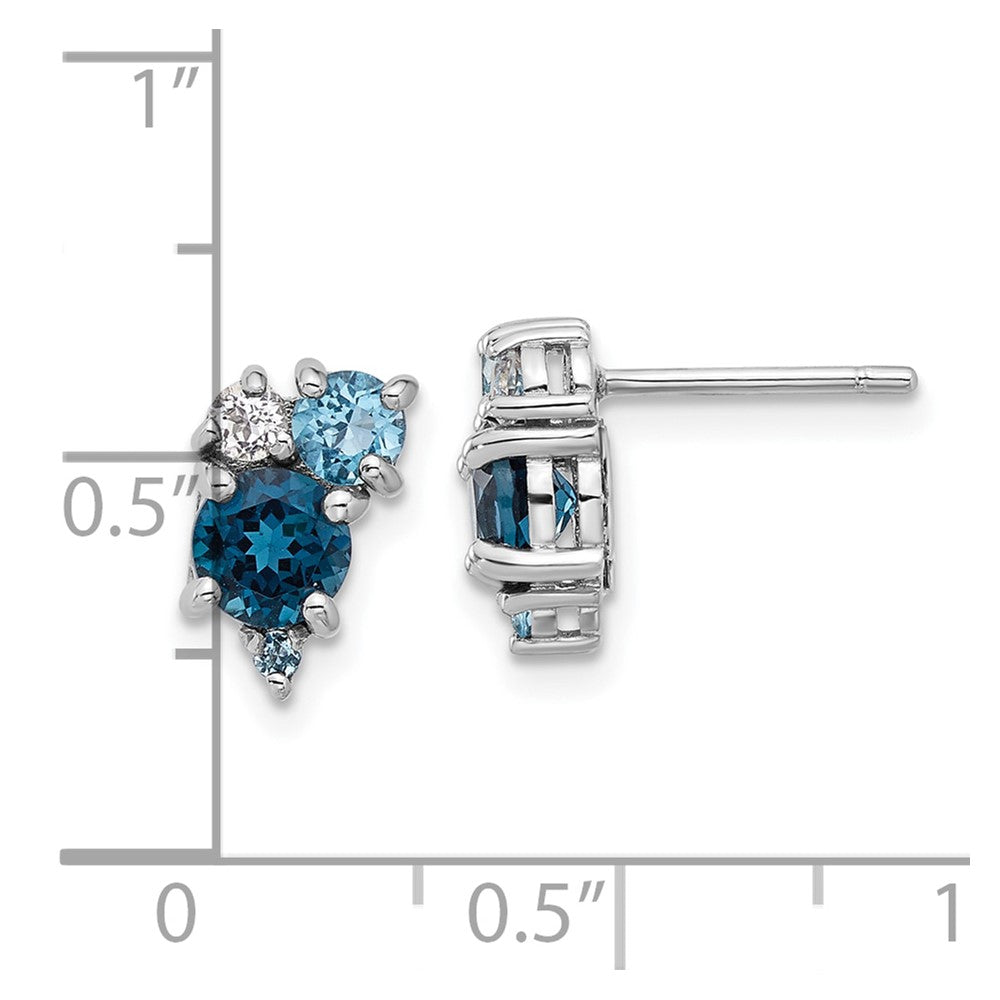 Sterling Silver Rh-plated London/Lt Swiss Blue/White Topaz Post Earrings